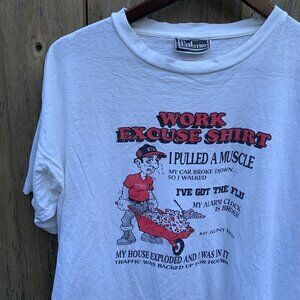 Vintage Single Stitch 1996 Palermo 'Work Excuse Shirt' Funny Graphic T Shirt